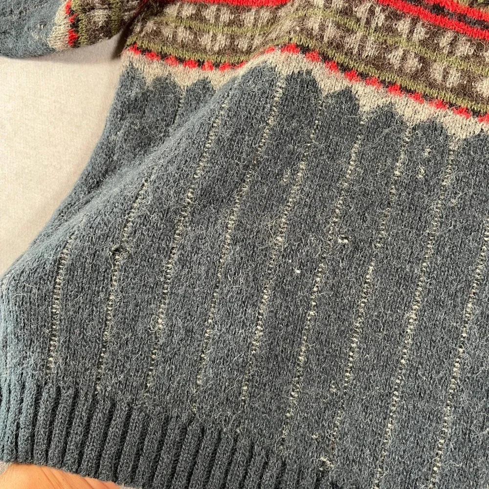 Icewear Nordic Fair Isle Quarter Zip Wool Sweater Mens Large Blue Gray Red